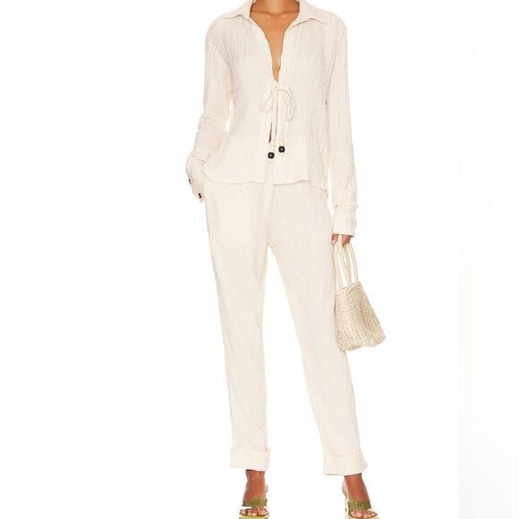 NEW Revolve Savannah Morrow Talon Cream Gauze Silk Bamboo Straight Leg Pants M